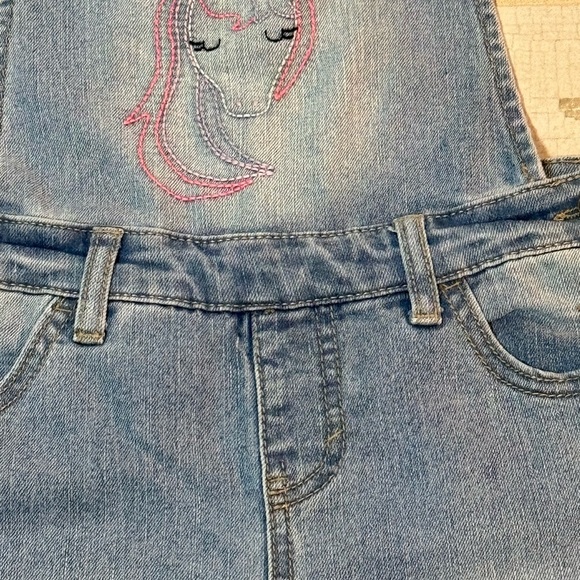 Cat & Jack Light Blue Denim Overalls with Unicorn design - Picture 2 of 4